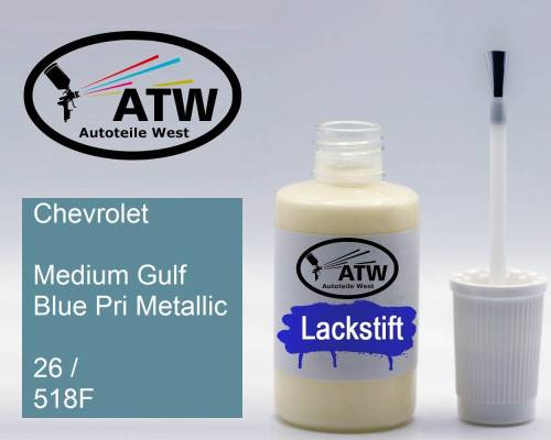 Chevrolet, Medium Gulf Blue Pri Metallic, 26 / 518F: 20ml Lackstift, von ATW Autoteile West.